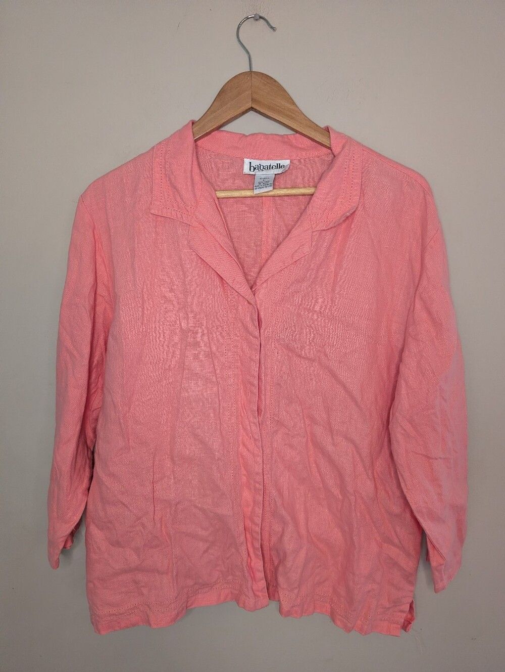 Bagatelle Linen Vintage Coral Button Down Blouse Size L